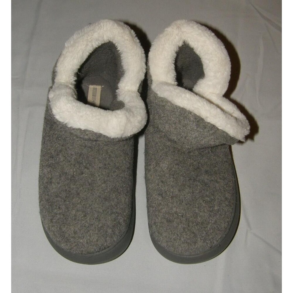 NEW WomenS Sz Large (9/10) Gray Memory Foam Indoor Outdoor Slippers 32 DEGREE